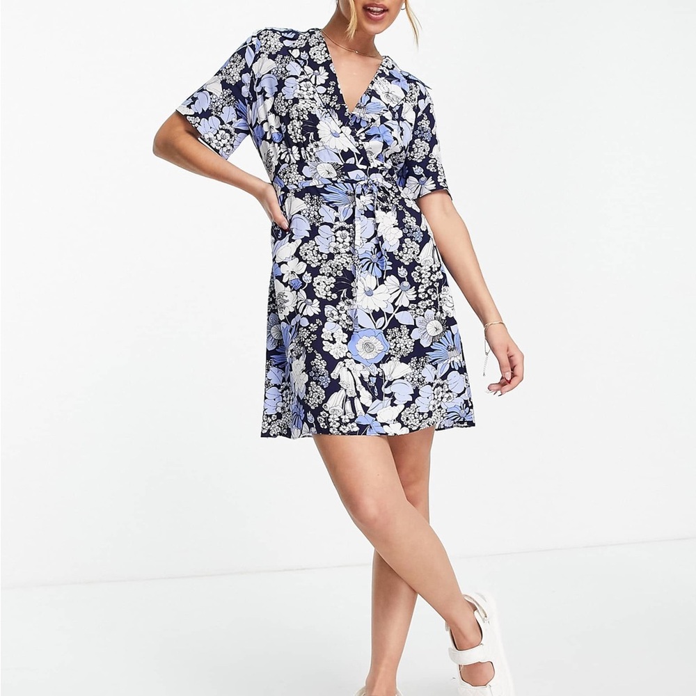 & Other Stories Blue and White V-Neck Mini Sundress